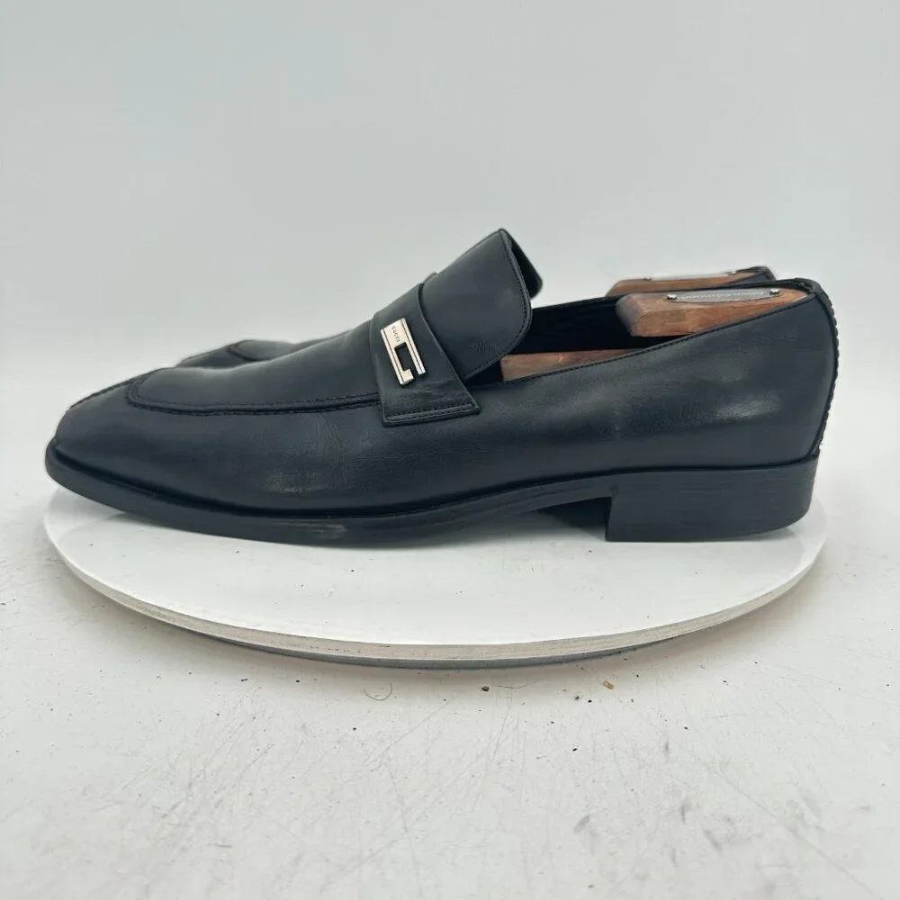 Gucci Men Size UK 8.5D US 9D Dark Black Leather Buckle Penny Loafer Dress Shoes